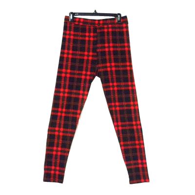 Shosho Women's L/XL Leggings Elastic Waist High-Rise Ankle Length Stretch Plaid